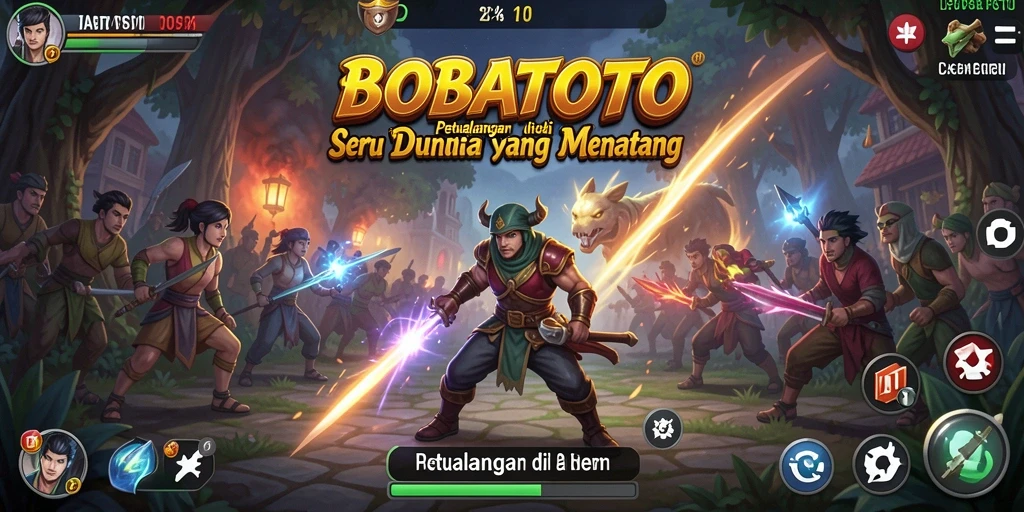 Screenshot utama BOBATOTO menampilkan aksi seru dalam petualangan.