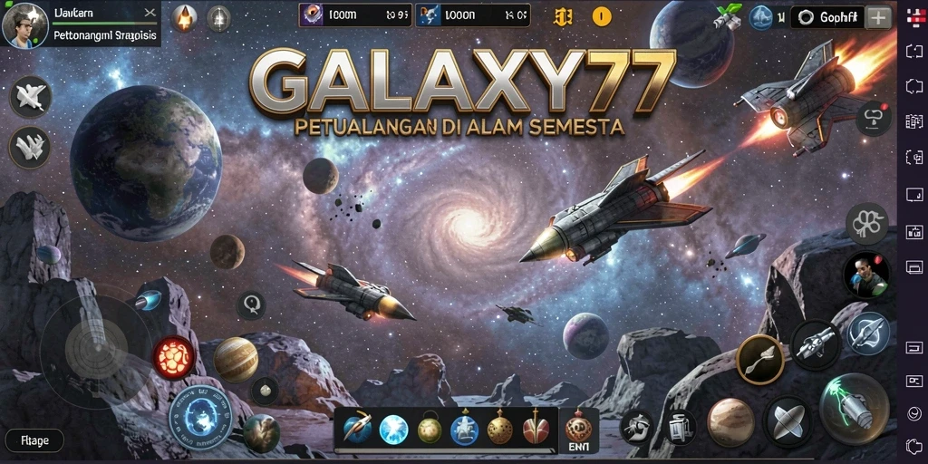 Tangkapan layar permainan GALAXY77 yang menunjukkan aksi pertempuran epik.