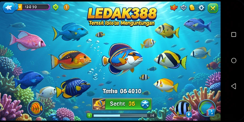 Tampilan gameplay LEDAK388 dengan aksi tembak ikan yang seru.