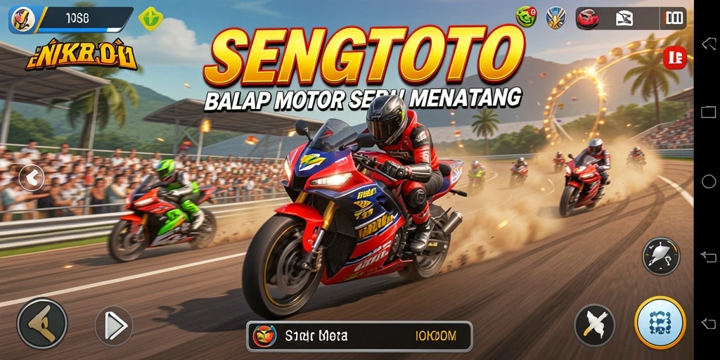 Gameplay SENGTOTO menampilkan balapan motor yang mendebarkan.
