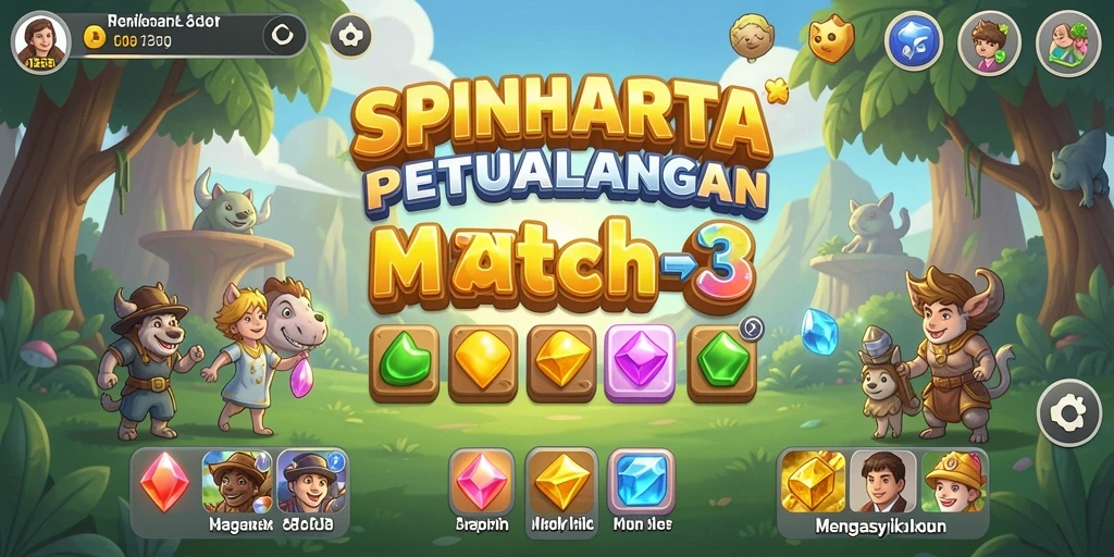 Tampilan gameplay SPINHARTA yang menarik saat mencocokkan permata.